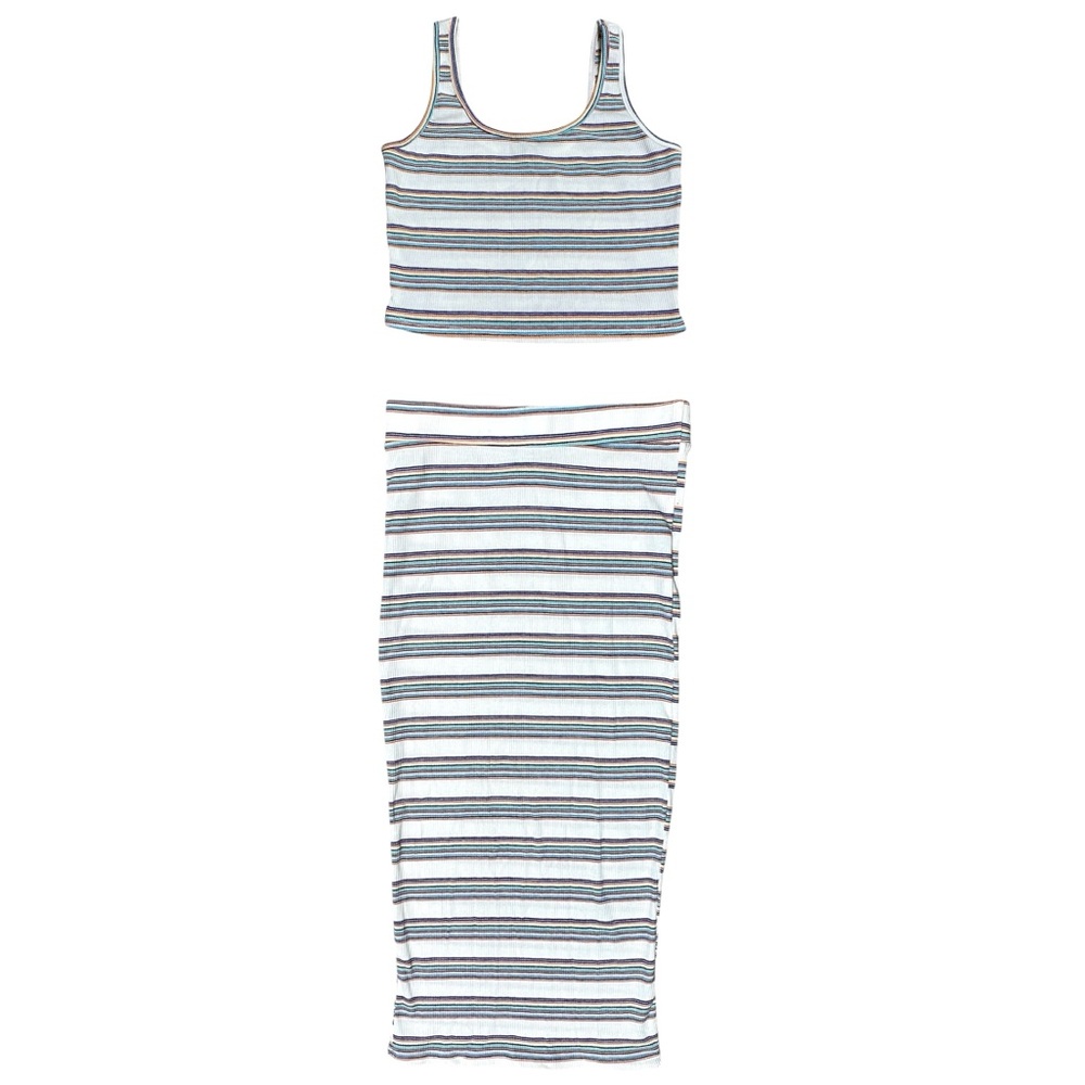 Fashion Nova Pride Rainbow Stripe 2-Piece Skirt Crop Tank Set Stretch Bodycon